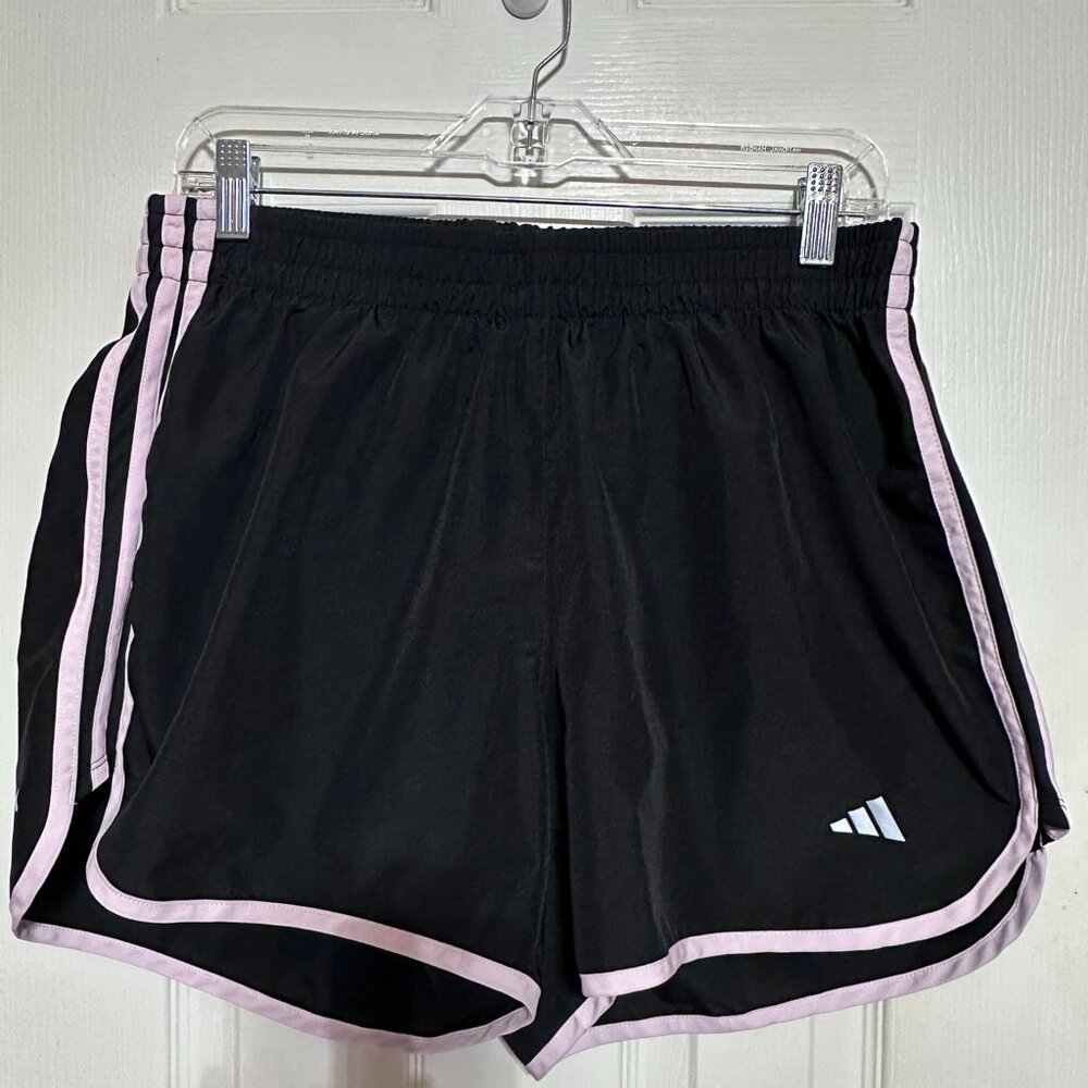 Adidas Women's Black Aeroready Shorts with Pink Stripes, Built-in-Brief, 1X